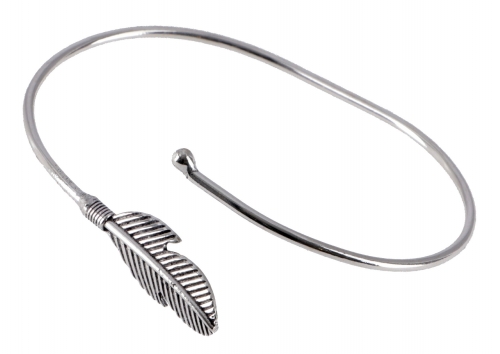 Boho bangle bracelet brass feather - silver 6 cm