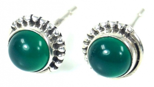 Indian silver stud earrings, round boho stud earrings with decoration - aventurine