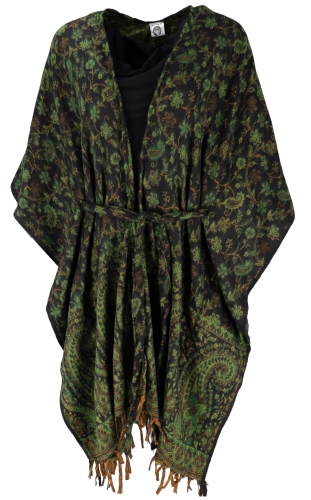 Fluffy kimono coat, kimono dress, kaftan, poncho - green/black