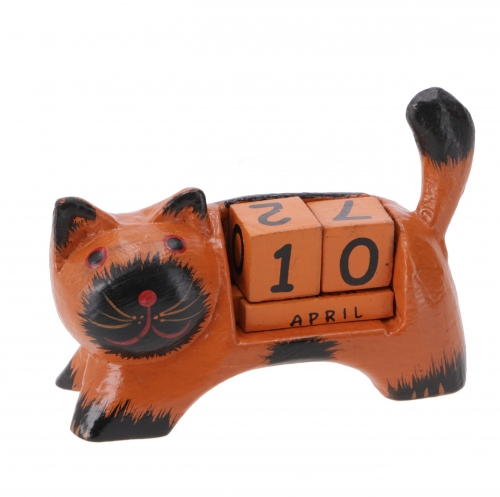 Wood calendar - Cat orange - 7x13x3 cm 