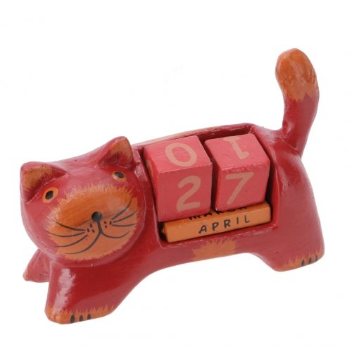 Wooden calendar - Cat red - 7x13x3 cm 