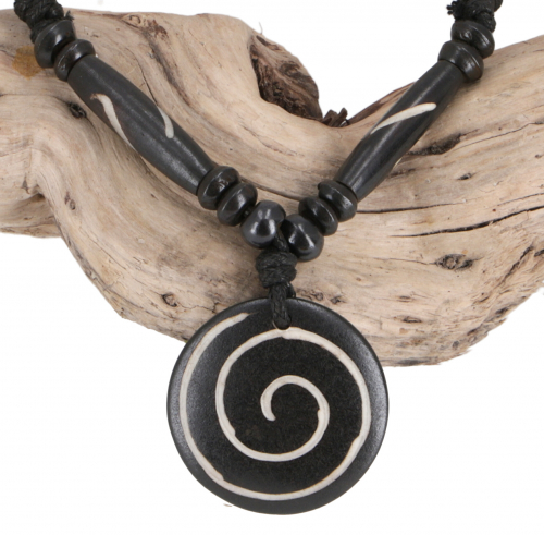 Ethno Amulet, Tibet Halskette, Tibetschmuck - Spirale schwarz/wei 3,5 cm