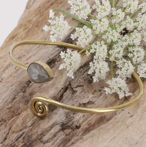 Silver bangle, brass bracelet with drop-shaped stone - labradorite gold 6 cm