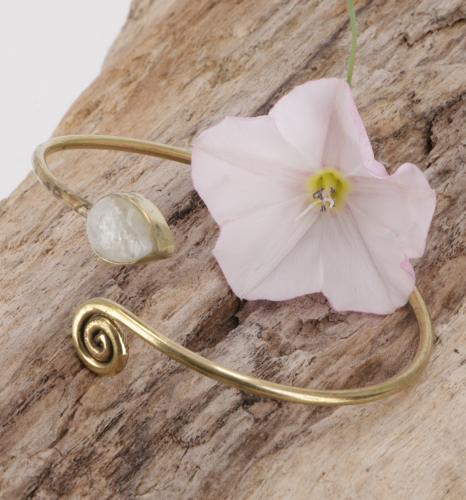 Silver bangle, brass bracelet with drop-shaped stone - moonstone 6 cm
