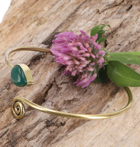 Silver bangle, brass bracelet with drop-shaped stone - Calcedon gold 6 cm