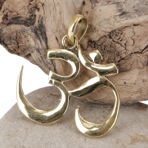 Amulet `Om` - brass chain pendant - gold - 3x4 cm