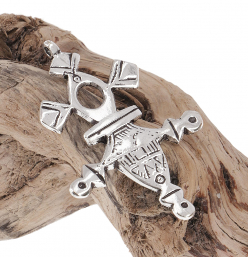 Tribal chain pendant, Tuareg cross made of brass - silver - 5x3,5 cm