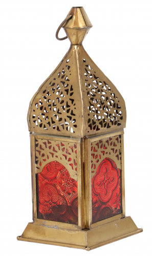 Orientalische Metall/Glas Laterne in marrokanischem Design, zweifarbige Laterne - rot - 18x7x7 cm 