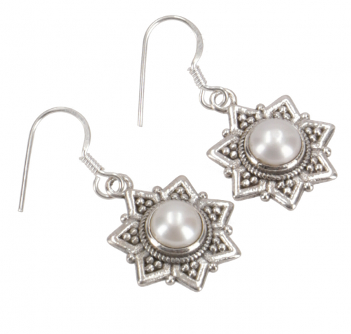 Boho silver earrings, ethno sun earrings, ethno earrings - pearl - 2,5 cm 1,8 cm