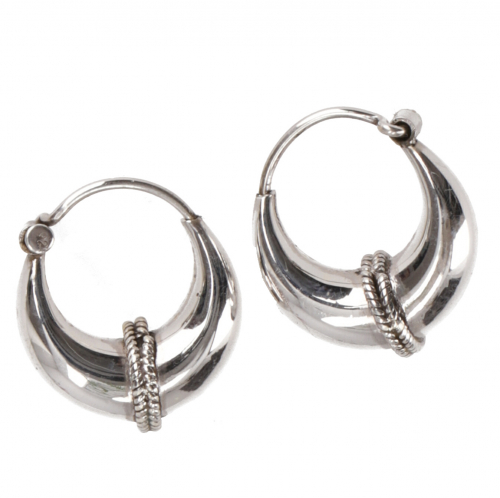 Ethno earrings, boho silver hoop earrings with delicate decoration, hoop earrings - 2 cm