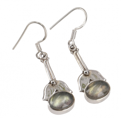 Ethno earrings, Indian boho silver earrings - labradorite - 2,5x1,5 cm