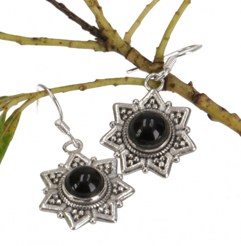 Boho silver earrings, ethno sun earrings, ethno earrings - onyx - 2,5 cm 1,8 cm