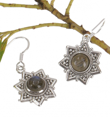 Boho silver earrings, ethno sun earrings, ethno earrings - labradorite - 2,5 cm 1,8 cm