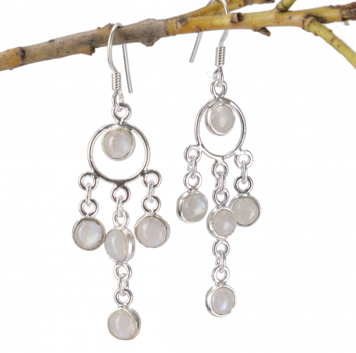 Indian silver earrings in Bollywood style, boho earrings - moonstone - 6 cm