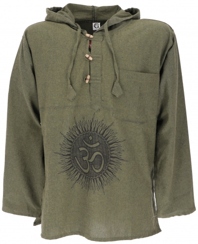 Yoga Hemd, Goa Hemd Om, Sweatshirt - olive/schwarz