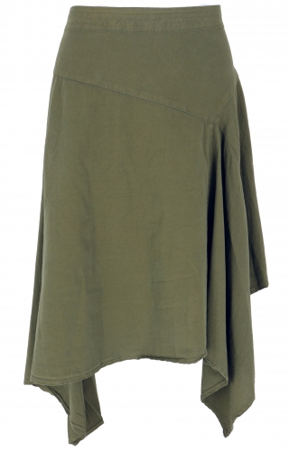 Boho pointed skirt, knee-length skirt - olive