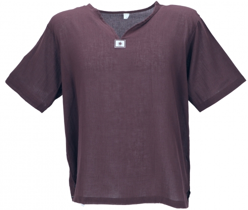 Yoga shirt, Goa shirt, short sleeve, men`s shirt, cotton shirt - brown