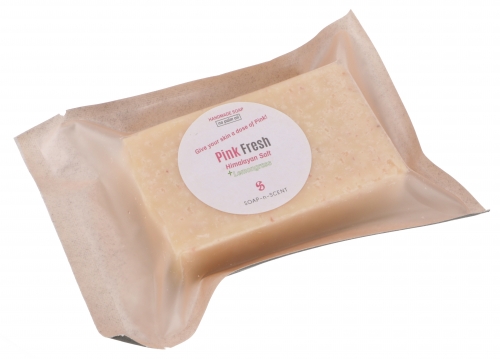 Handmade scented soap with Himalayan salt, 100 g Fair Trade - Pink fresh - 2,5x8x5 cm 