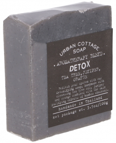 Handgemachte Aromatherapie Duftseife DETOX, 100 g, Fair Trade - Teebaum-Wacholder-Orange - 2,5x8x5 cm 