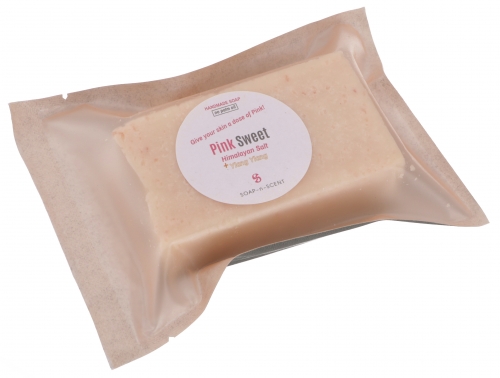 Handmade scented soap with Himalayan salt, 100 g Fair Trade - Pink Sweet - 2,5x8x5 cm 