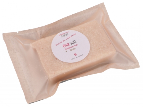 Handmade scented soap with Himalayan salt, 100 g Fair Trade - Pink Soft - 2,5x8x5 cm 