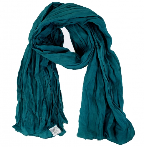 Indian cotton scarf, shawl, crinkle scarf - petrol - 160x100 cm
