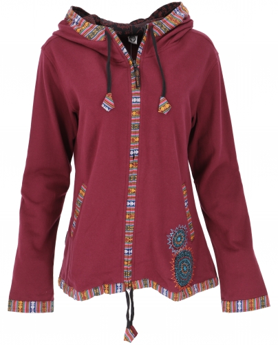 Nepal ethno jacket, embroidered boho jacket - bordeaux red