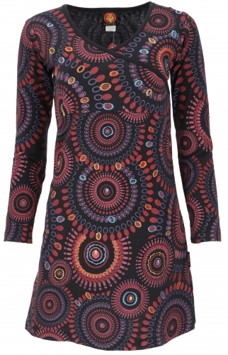 Hippie mini dress boho chic, long sleeve tunic mandala - black/red