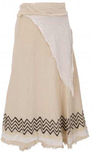 Natural goa wrap skirt, hippie layered skirt, boho skirt - beige/printed