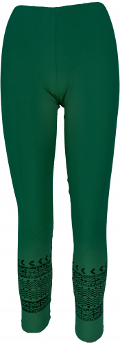 Psytrance Goa women`s leggings, printed tribal yoga leggings - emerald green