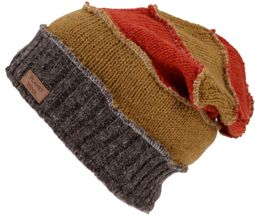 Wool hat, Nepal hat, patchwork beanie - mustard