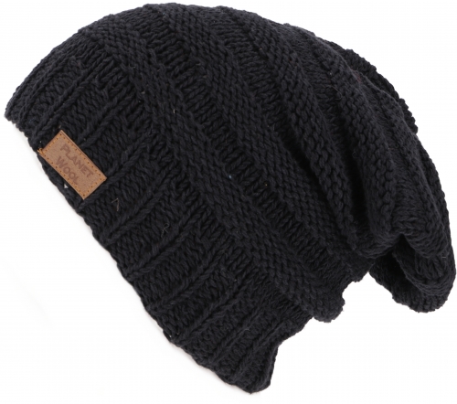 Cotton beanie, hand-knitted dread head hat, Nepal hat - black