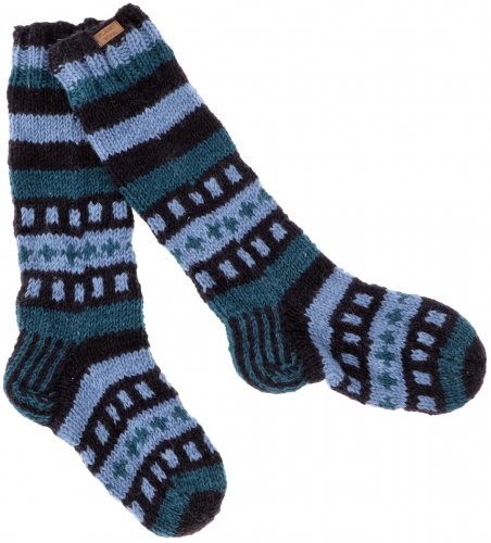 Hand-knitted sheep`s wool socks, Nepal socks - blue