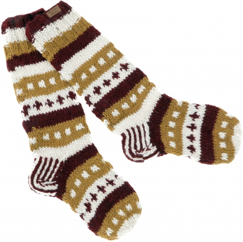 Hand-knitted sheep`s wool socks, Nepal socks - caramel