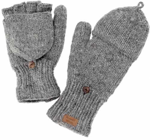 Gloves, hand-knitted folding gloves, finger gloves uni, extra large - gray