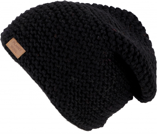 Hand-knitted wool hat, knitted hat made of virgin wool, winter hat - black