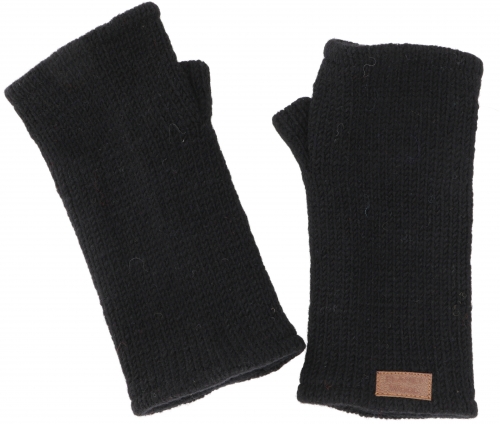 Hand-knitted wrist warmers, hand warmers, wrist warmers from Nepal, arm warmers - black