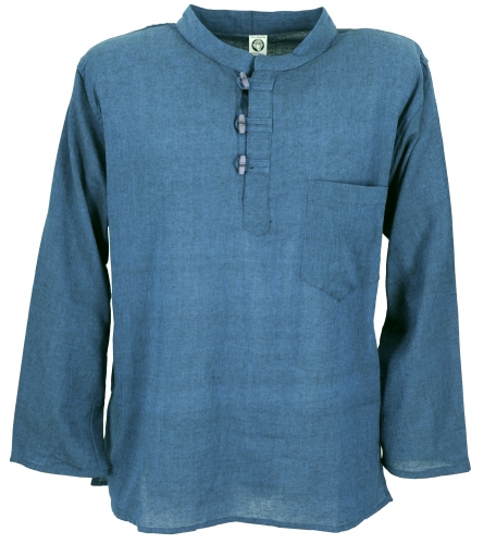 Nepal Fischerhemd, Goa Hippie Hemd, Yogahemd, Freizeithemd - trkisblau