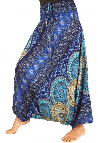 Afghani pants, overall, jumpsuit, harem pants, harem pants, bloomers, aladdin pants - blue/beige