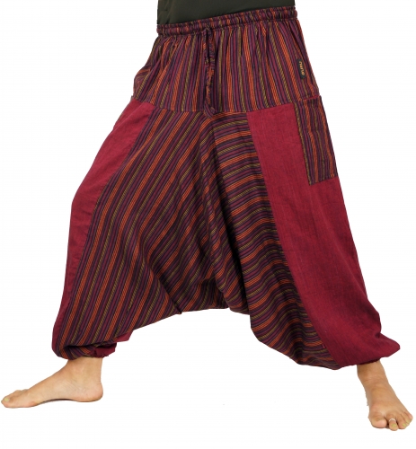 Harem pants, striped patchwork harem pants, bloomers, aladdin pants - wine red