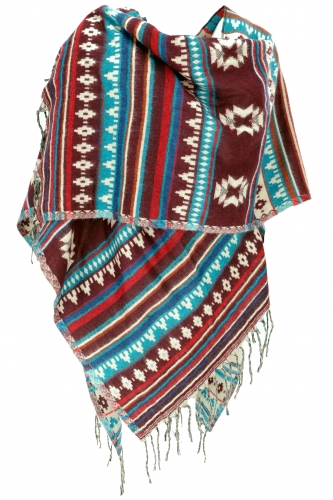 Inka poncho scarf, poncho, cape scarf - red-brown/petrol