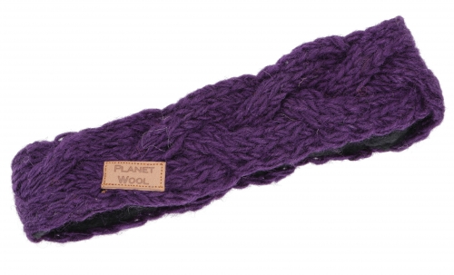 Braided wool knitted headband, knitted ear warmer - purple