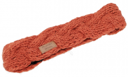 Braided wool knitted headband, knitted ear warmer - rust orange