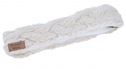 Braided wool knitted headband, knitted ear warmer - natural white
