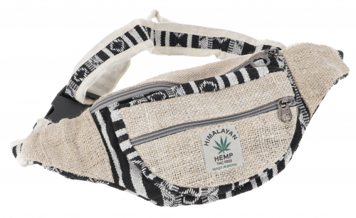 Practical hemp belt bag, ethno fanny pack, side bag - black/white - 15x20x8 cm 