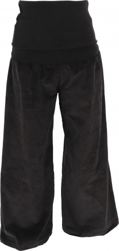 Wide corduroy Marlene pants, wellness pants, yoga pants, boho pants with wide waistband - black