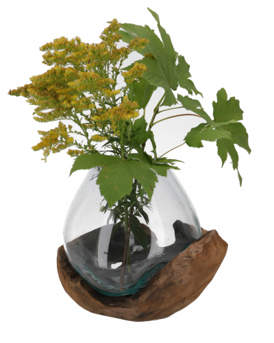 Burl wood vase, bowl -  glass 20 cm M4