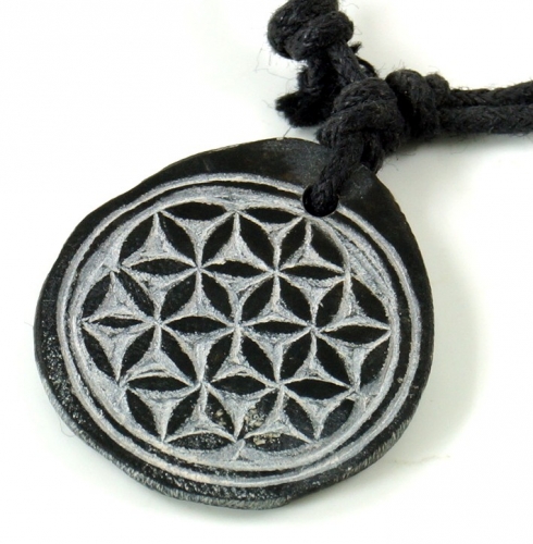 Tibet necklace made of slate, Nepal jewelry, amulet - flower of life 2,5 cm