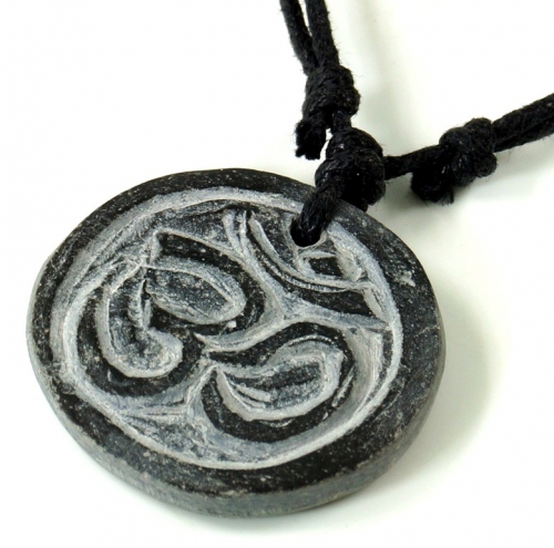 Tibet necklace made of slate, Nepal jewelry, amulet - OM 2,5 cm