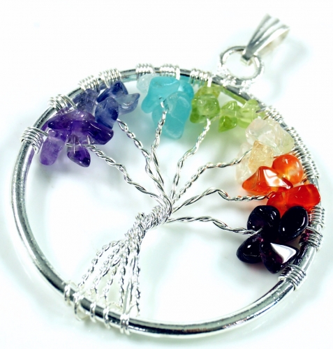 7 Chakren Amulett `Tree of life` - silber 3,5 cm